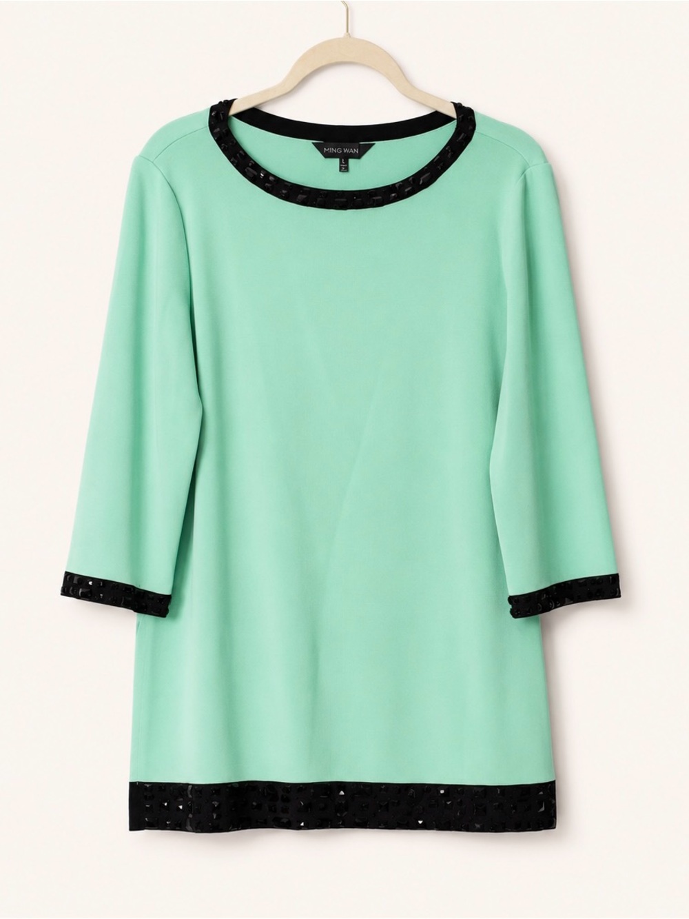 Ming Wang Mint Green Embellished Knit Tunic Top 3/4 Sleeve Large - Picture 2 of 8